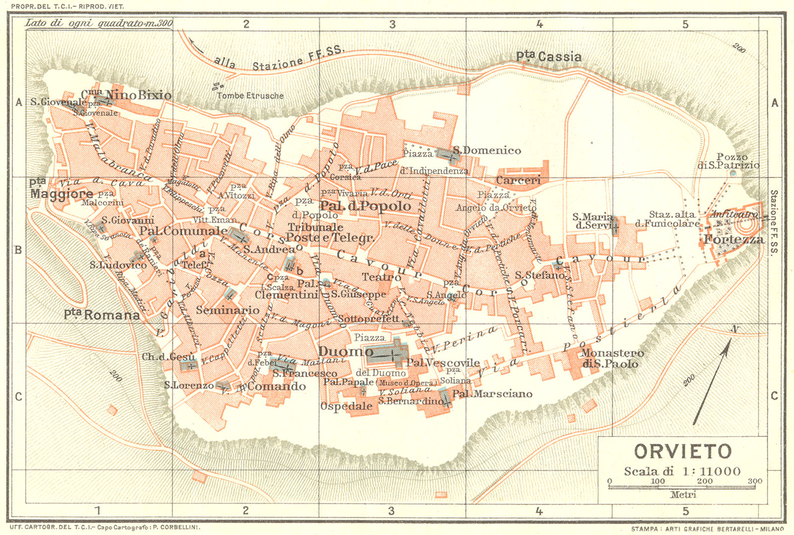 ORVIETO. Vintage town city map plan. Italy 1927 old vintage chart
